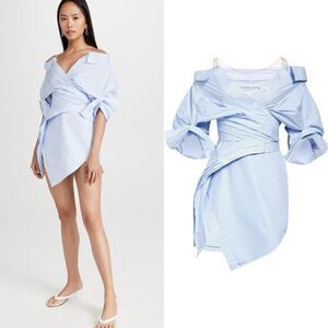 Alexander Wang Wrap Mini Blue White Shirt Dress Striped Size 0